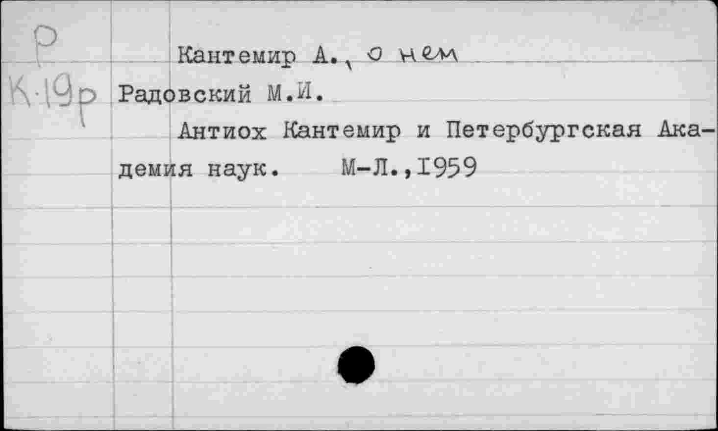 ﻿о		Кантемио А.. О
	-Л	л Радовский М.И.	
Г	Антиох Кантемир и Петербургская Ака- ттймия пялпс.	М—Л.. 19^9	
		
		
		
		
		
		
		
		